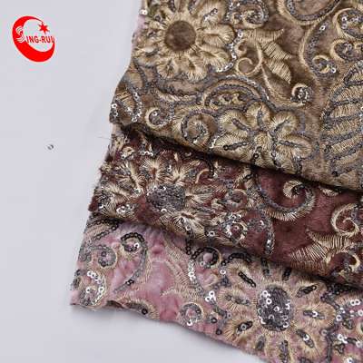 Popular Shoe Material Sequin Embroidery Velvet Fabric