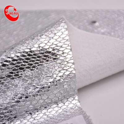 Silver Foiled Plaid PU Synthetic Leather Metallic Color For Shoes